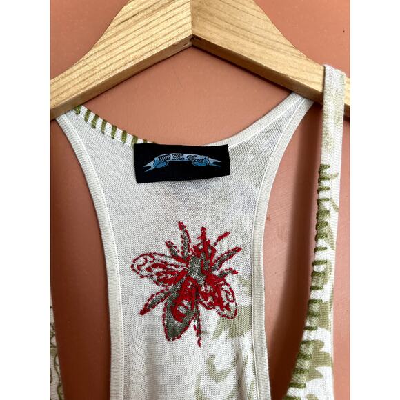 Y2K Vintage Embroidered Stitch Floral Bee Tunic Top by Till The End - Sz Small - Picture 7 of 8